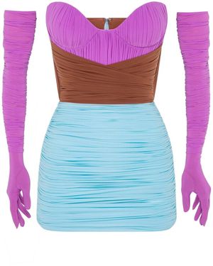 Alex Perry Stone Gloved Ruched Mesh Mini Dress - Pink