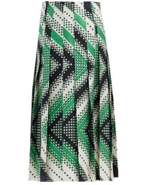 Gucci Pleated Chevron Print Silk Skirt - Green