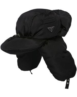 Prada Black Nylon & Shearling Trapper Hat