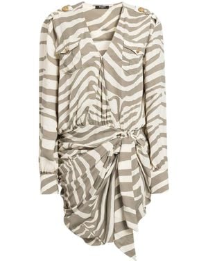 Balmain Draped Zebra Print Wrap Dress - Natural
