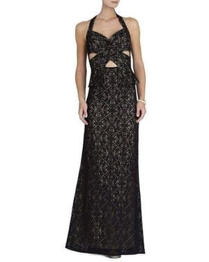 BCBGMAXAZRIA Daga Cutout Halter Black Gown Dress