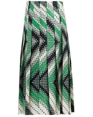 Gucci Pleated Chevron Print Silk Skirt - Green