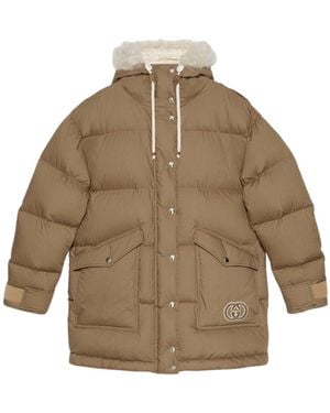 Gucci Padded Puffer Jacket With Faux Fur Hood - Brown