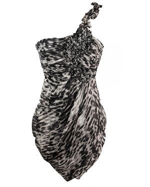 BCBGMAXAZRIA One Shoulder Animal Print Silk Dress - Black