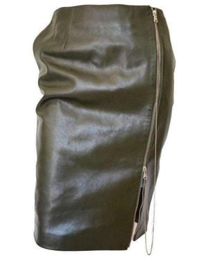 Jean Paul Gaultier Dark Olive Green Front Zipper Leather Skirt