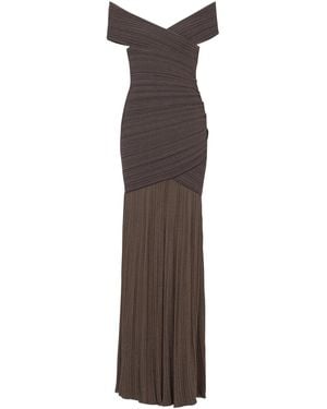 Balmain Off-the-shoulder Ribbed-knit Maxi Dress - Brown