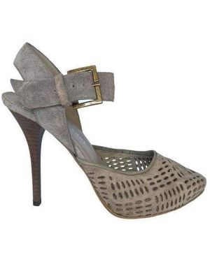 Latitude Femme Laser Cutout Leather Sandal Shoes - Grey