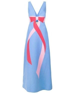 Gucci Floor-length Bow Detail With V Neck Gown - Blue