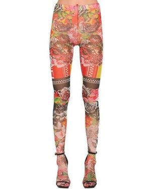 Versace Sheer Printed Stretch Tulle Leggings - Multicolor