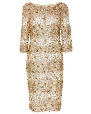 Naeem Khan Beaded Gold Fitted Cocktail Dress - Metallic