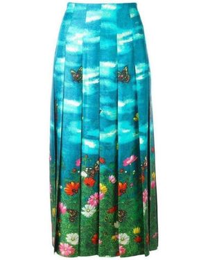 Gucci Vita Garden Pleated Silk Skirt It 36 (us 0) - Blue