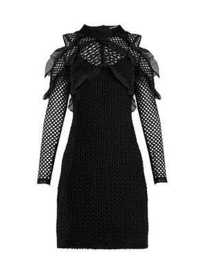 Self-Portrait Purl Knit Lace Cut-out Shoulder Dress - Black