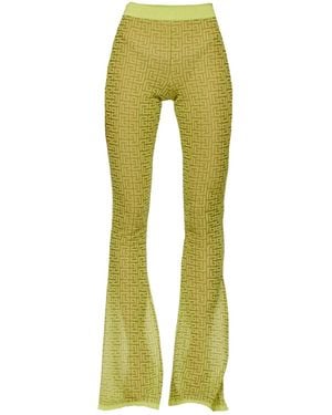 Balmain Semi-sheer Monogram Pattern Flared Trousers - Green