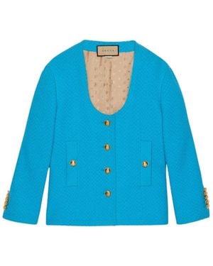 Gucci Blue Turquoise Cotton Tweed Jacket