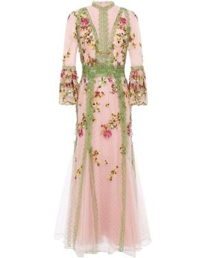 Costarellos Lace-trimmed Embroidered Tulle Gown - Natural