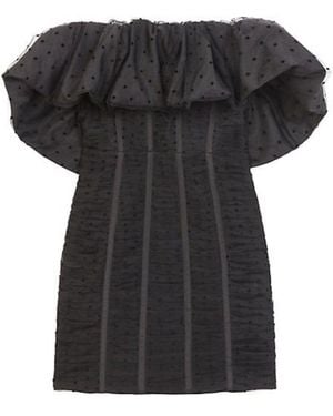 Self-Portrait Black Dot Mesh Frill Mini Dress
