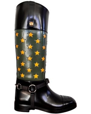Gucci Abstract Art Pop Leather Riding Boot - Black
