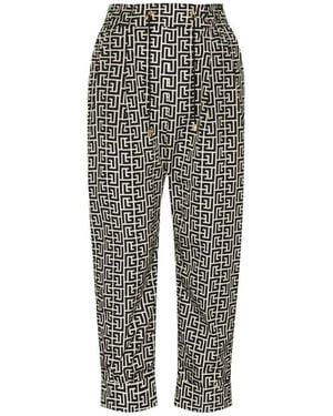 Balmain Monogram Print Cropped Track Trousers - Grey
