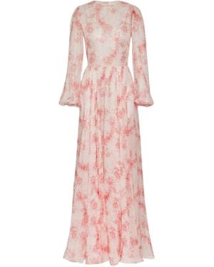 Valentino Floral Print Silk Maxi Gown - Pink