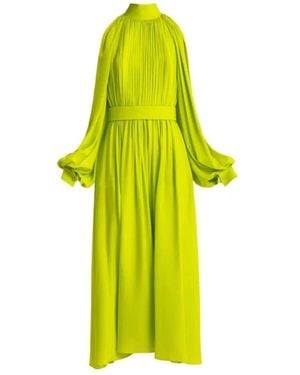 Elie Saab Lime Green Draped Silk Evening Dress - Yellow