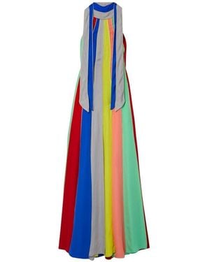 Rosie Assoulin Silk Striped Halter Neck Grown - Blue
