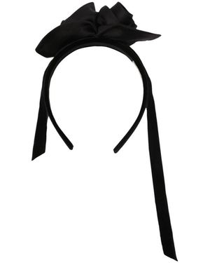 Alessandra Rich Rose Appliqué Tie Headband - Black