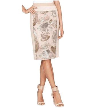 BCBGMAXAZRIA Floral Sequinned Pencil Skirt - Natural