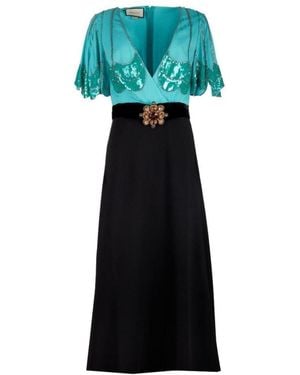 Gucci Petal Sleeve Deep V-neck Gown M - Green
