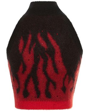 Alessandra Rich Flames Jacquard Knit Crop Top - Red