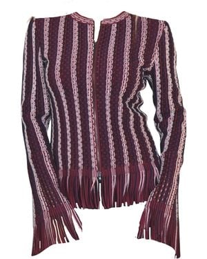 Alaïa Seamed Knit Moto Fringe Jacket - Purple
