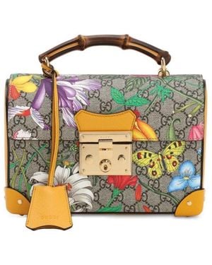 Gucci Multicolour Small GG Flora Bamboo Padlock Bag - Blue