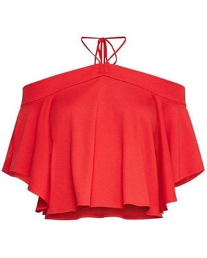 BCBGMAXAZRIA Scarlet Crop Off Shoulder Top - Red