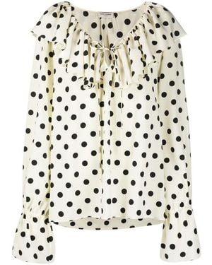 Saint Laurent Ruffle-collar Polka-dot Print Silk Blouse - White