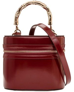 Gucci Burgundy Bamboo Handle Leather Bucket Bag - Red