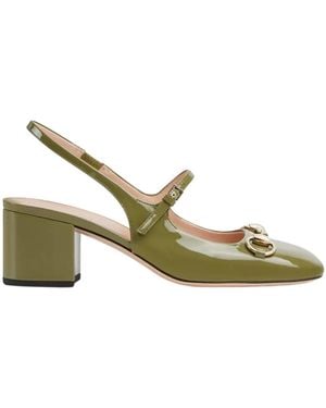 Gucci Horsebit 55 Patent Leather Slingback Pumps - Metallic