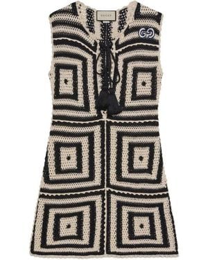 Gucci Crochet-knit Cotton Short Dress - Grey