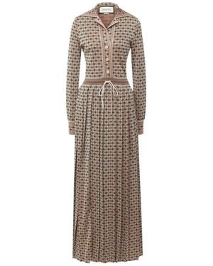 Gucci Long Square G Lamé Dress - Natural