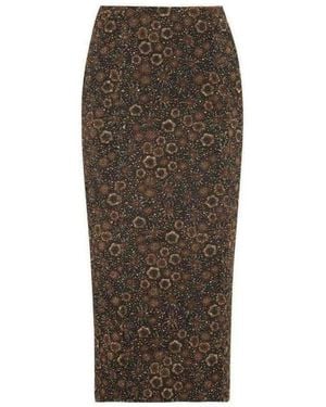 Rochas Floral Jacquard Pencil Skirt - Brown
