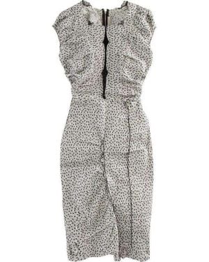Nina Ricci Linen Cap Sleeve Scoop Neckline Sheath Dress - Gray