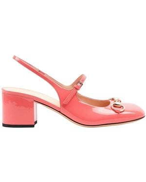 Gucci Horsebit 55 Patent Leather Slingback Pumps - Pink