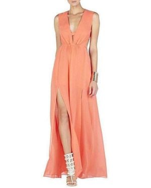 BCBGMAXAZRIA Plunging V-neck Cutout Gown - Orange