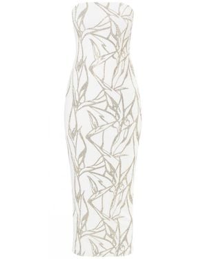 Alexandre Vauthier White Beaded Strapless Midi Dress