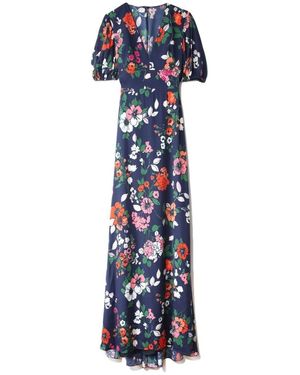 Lela Rose Floral Printed Georgette V-neck Gown - Multicolour