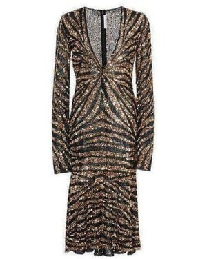 Naeem Khan Sequin V-neck Fitted Cocktail Dress - Black