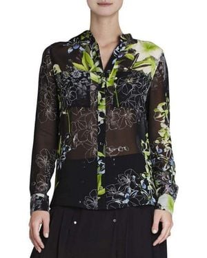 BCBGMAXAZRIA Loora Printed Long-sleeve Silk Blouse - Black