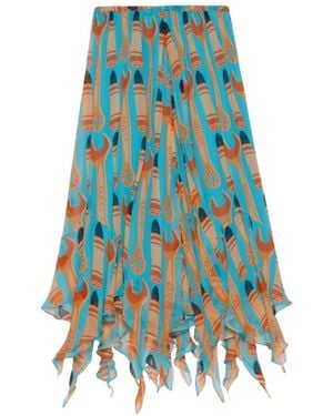Gucci Lipstick And Tool Print Silk Skirt - Blue