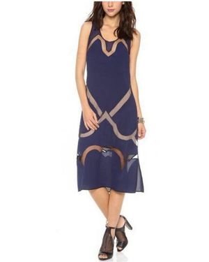 BCBGMAXAZRIA Magdalena Silk Sheer Insert Dress - Blue