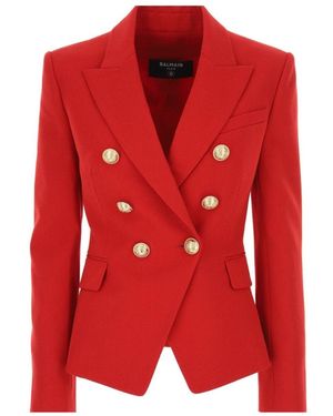 Balmain Red Double Breasted Tailored Wool Blazer