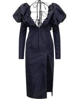 LAQUAN SMITH Faille Halter Neck Puff Sleeve Midi Dress - Blue
