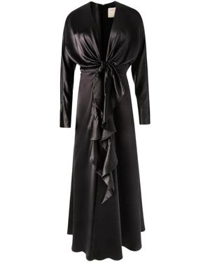 Alejandra Alonso Rojas Knot Silk Dress With Ruffles - Black